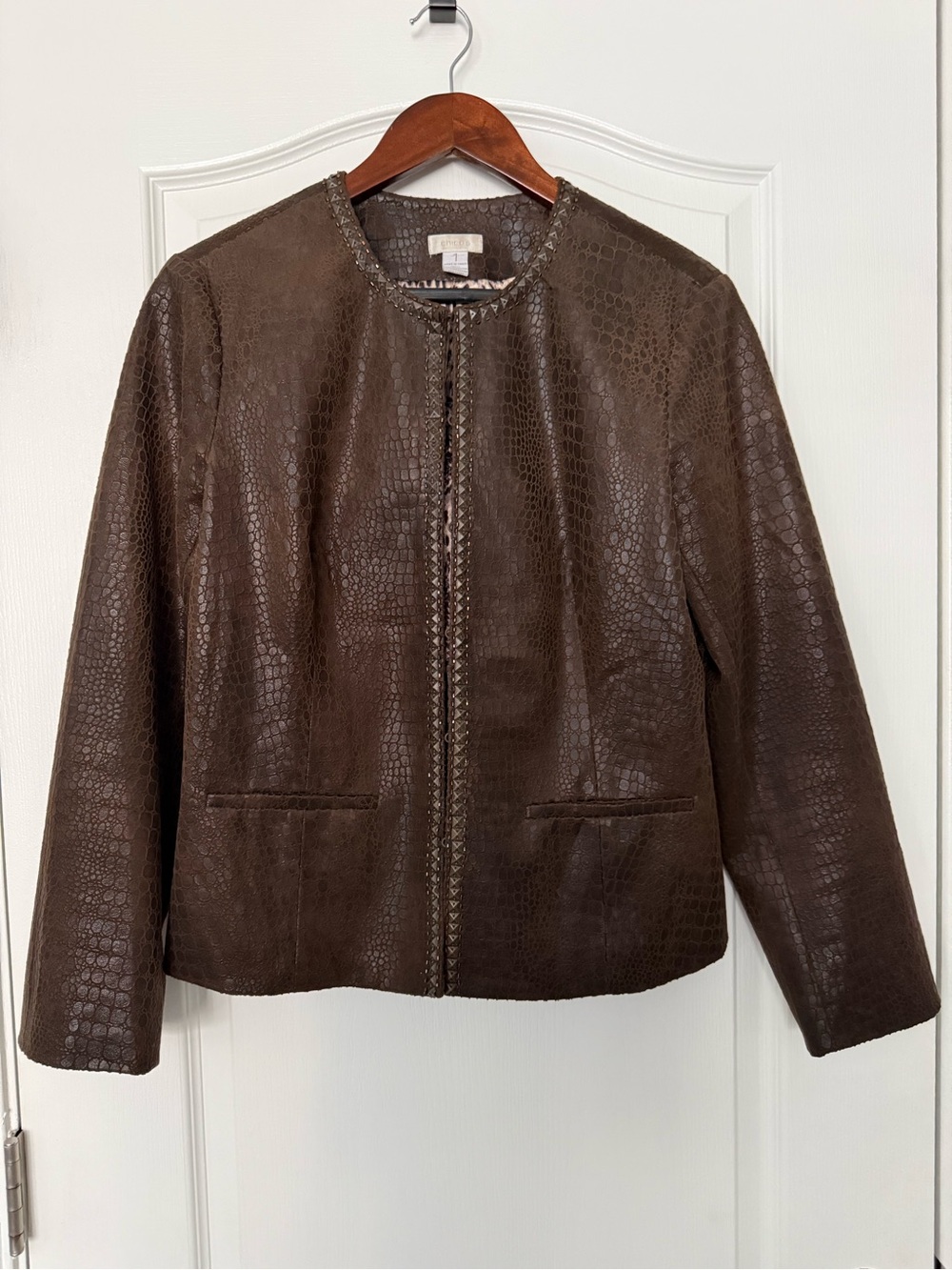 Chico's Dark Brown Croc-Embossed Faux Leather Jacket Size1 (medium)